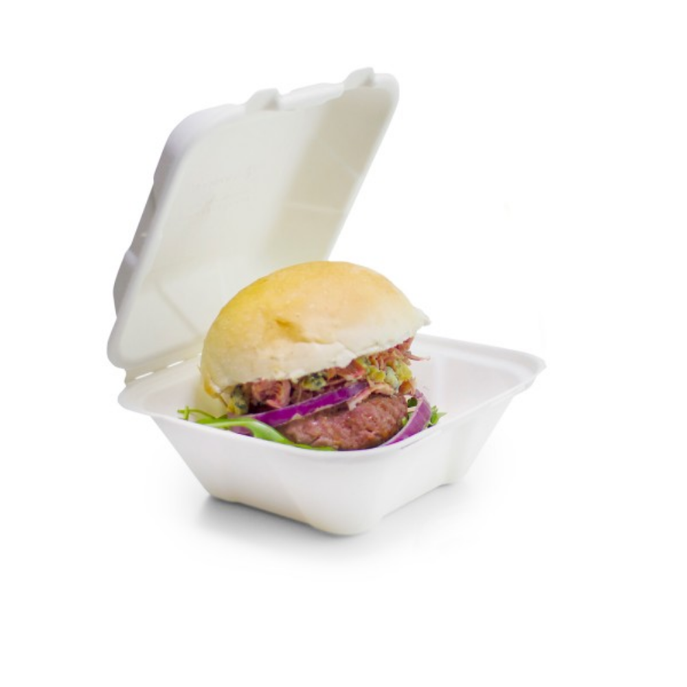 Estuche hamburguesa blanco de bagazo 7x7 In (17,5 x 17,5 cm) paquete x50