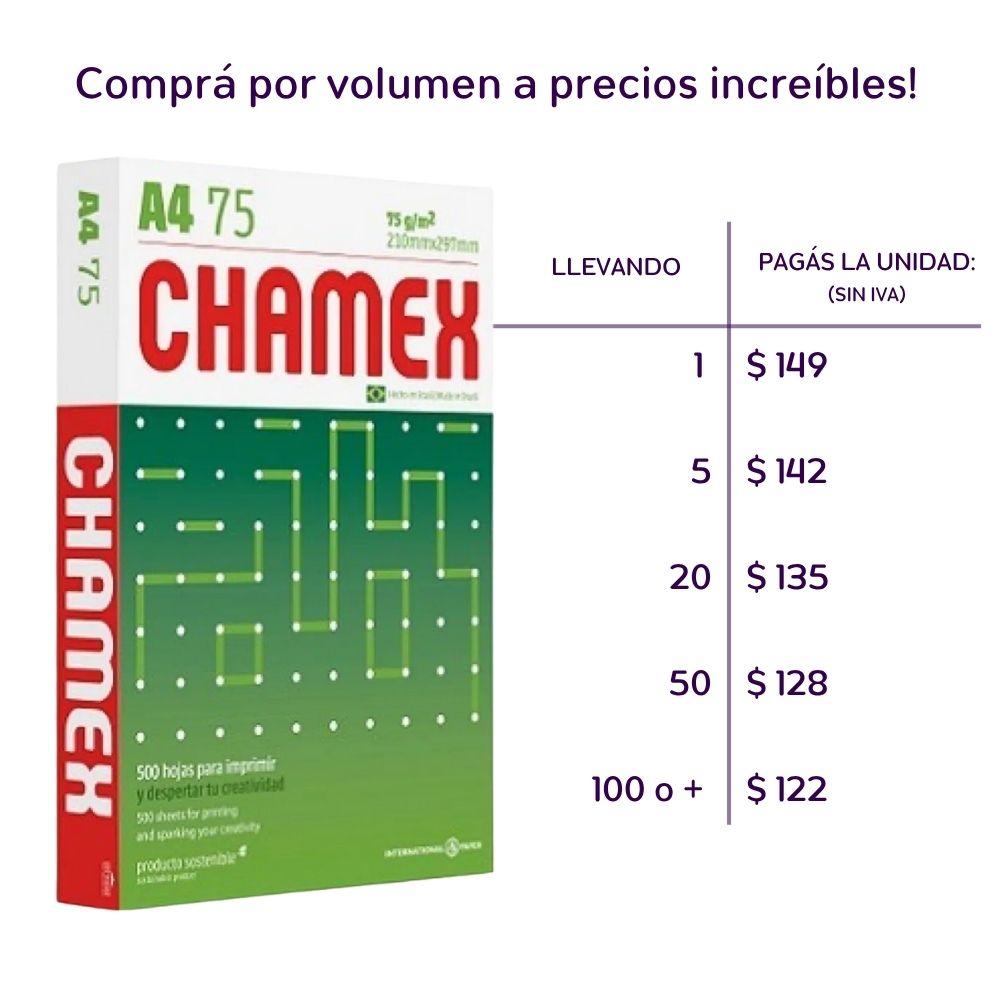 Resma de papel para impresion Chamex  A4 75 g 500 hojas