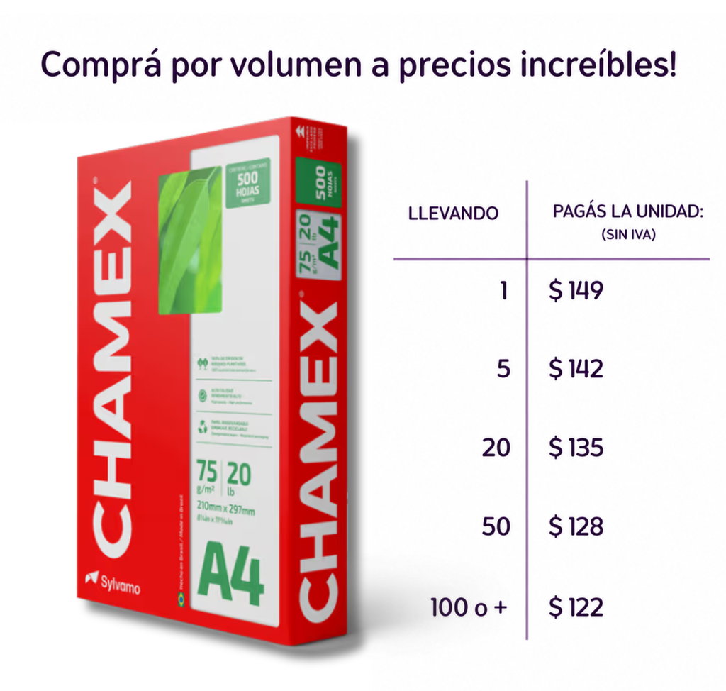 Resma de papel para impresion Chamex  A4 75 g 500 hojas