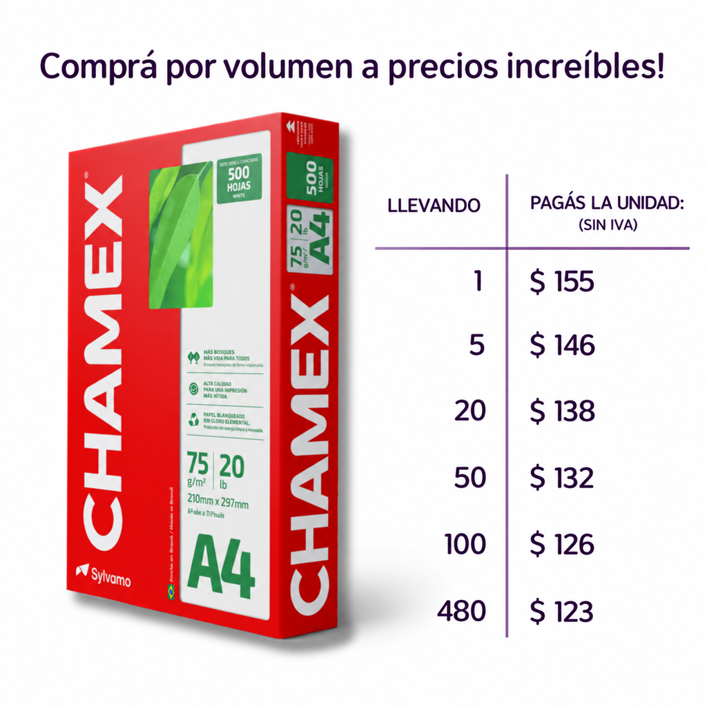 Resma de papel para impresion Chamex  A4 75 g 500 hojas