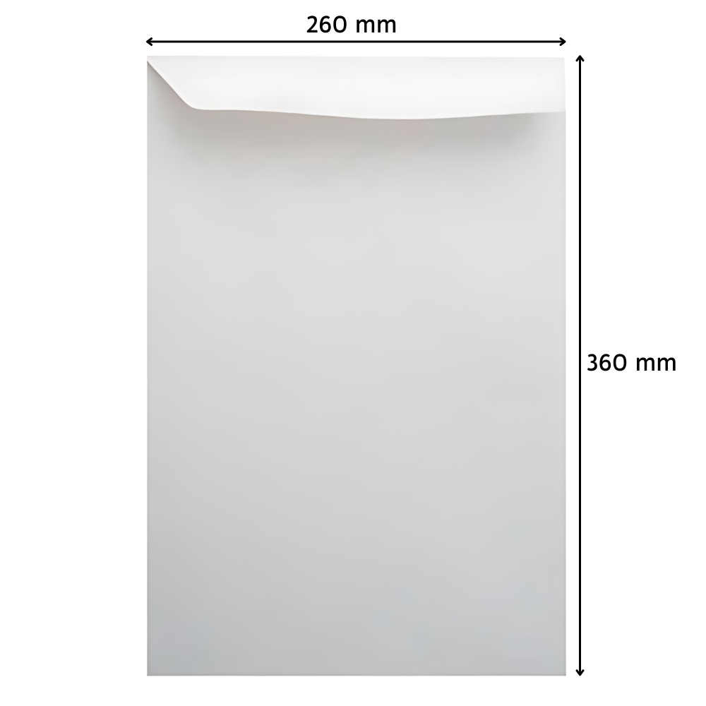 Sobres bolsa Blanco Oficio 260x360mm Paq. x 50.