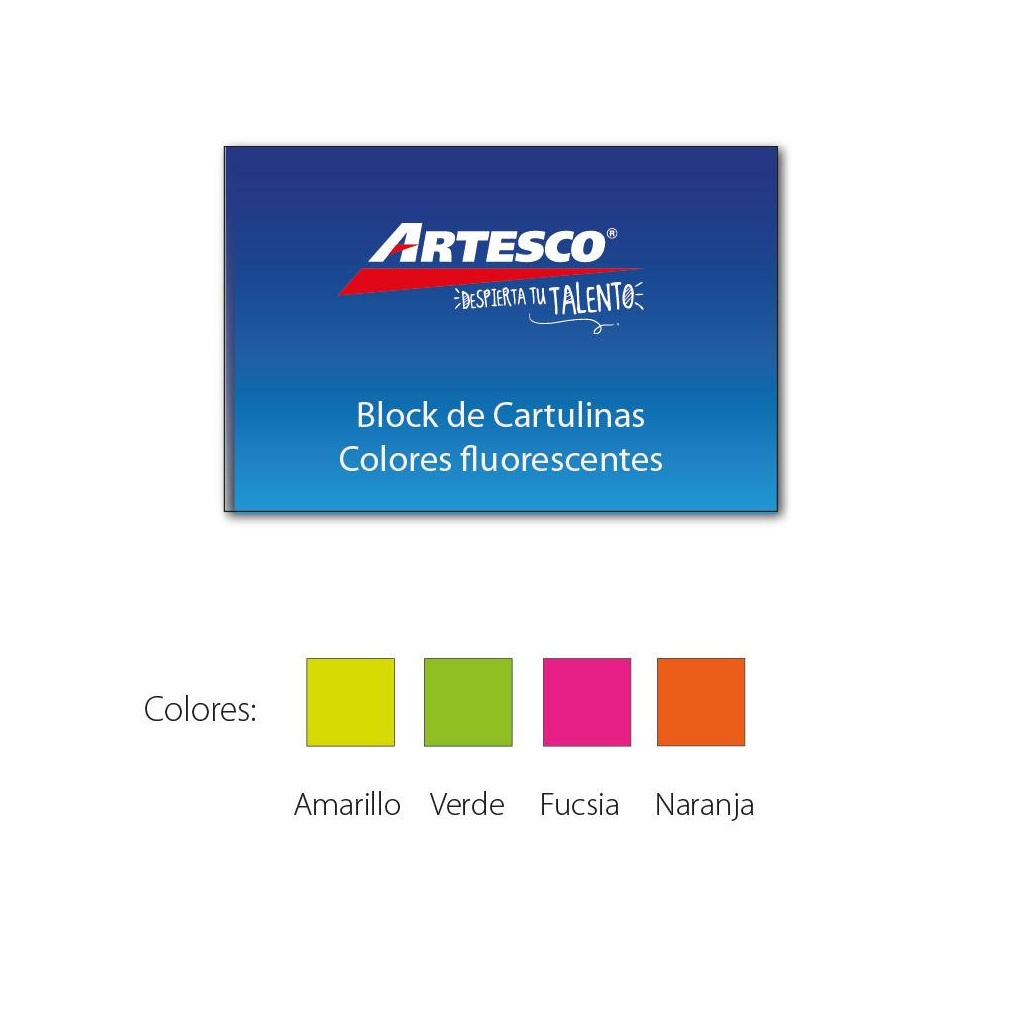 Artesco block cartulina fluorescente 1/8 w 20 hojas