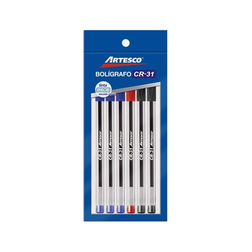 Bolígrafos Artesco CR-31 (A, N, R) blíster x 6