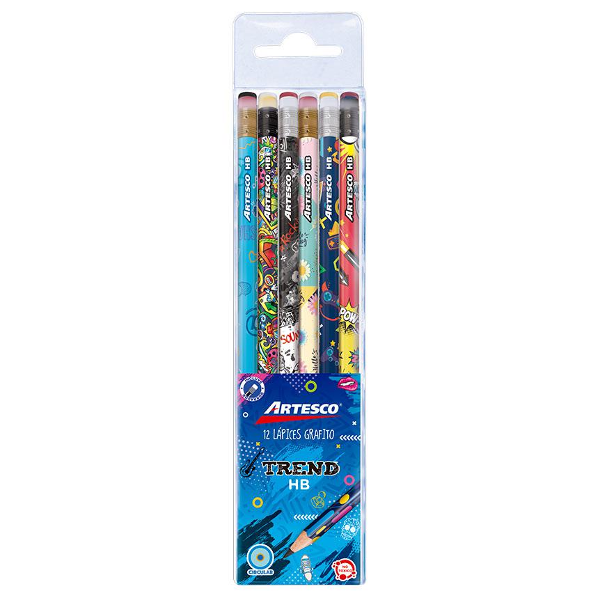Lápices de escritura Artesco Trend 2HB con goma C x 12