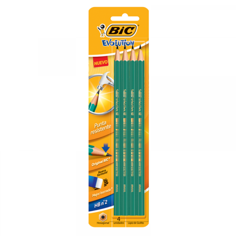 Lápiz Bic evolution HB n°2 blíster x 4