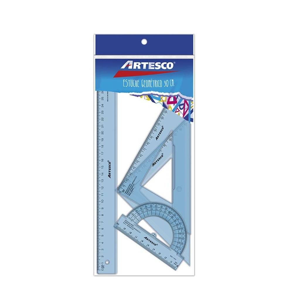 Juego de geometría Artesco 20 cm estuche cristal eco PP