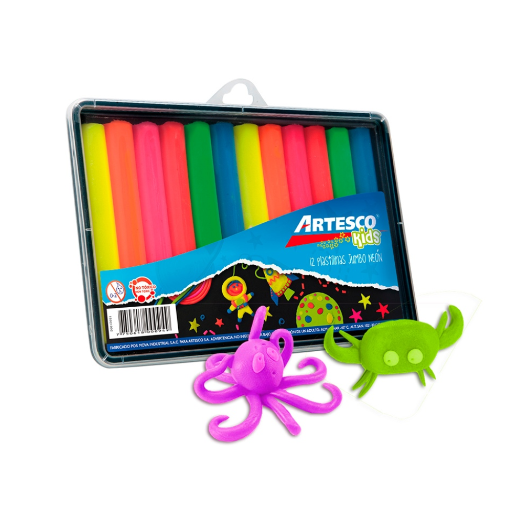 Plastilina Artesco jumbo neón estuche x 12 unidades