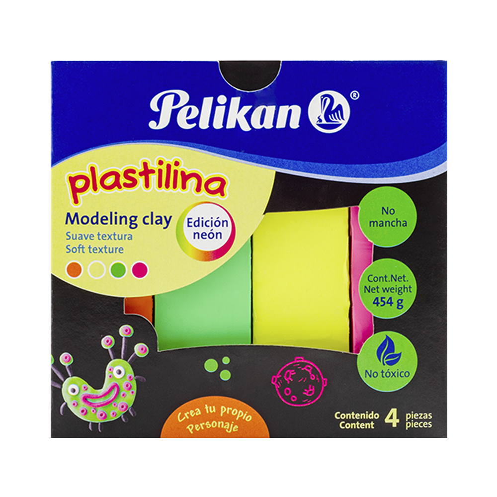 Plastilina Pelikan 454G 4 barras colores Neón