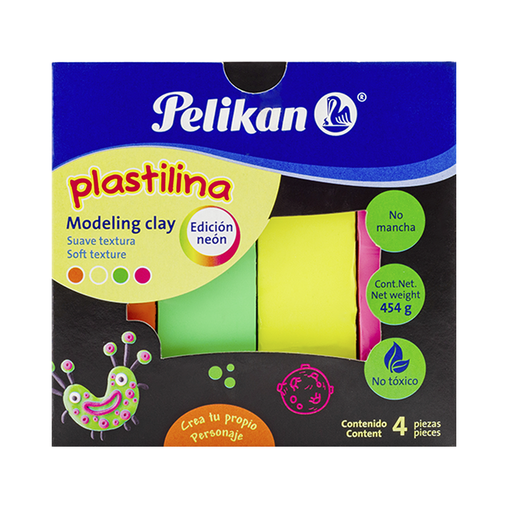 Plastilina pelikan 454 g 4 barras colores neón
