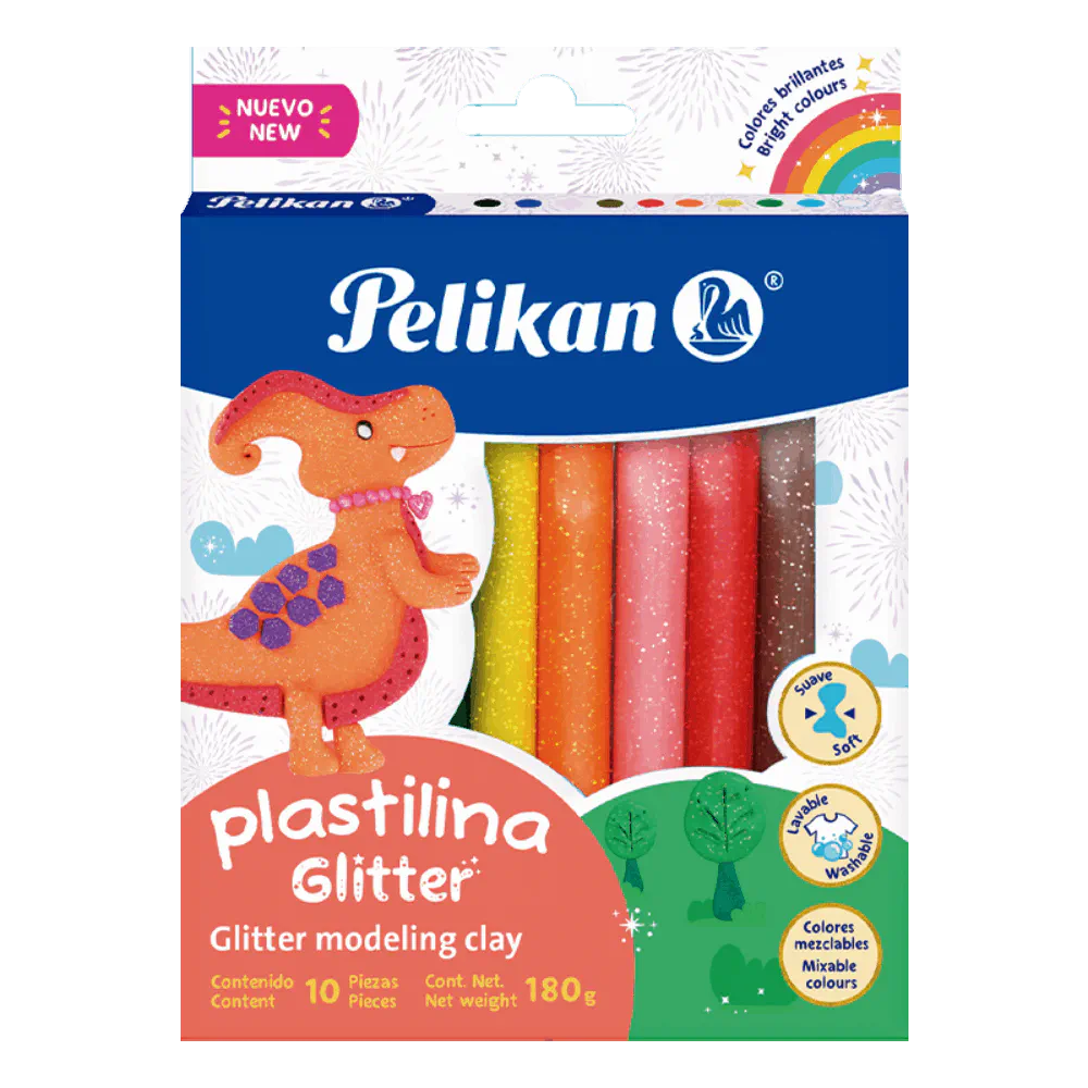 Plastilina de colores con glitter Pelikan estuche x 10 barras