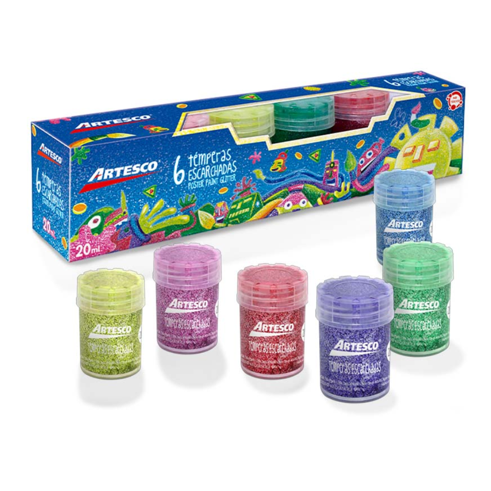 Set de témperas escarchadas artesco 6 colores x 20 ml.