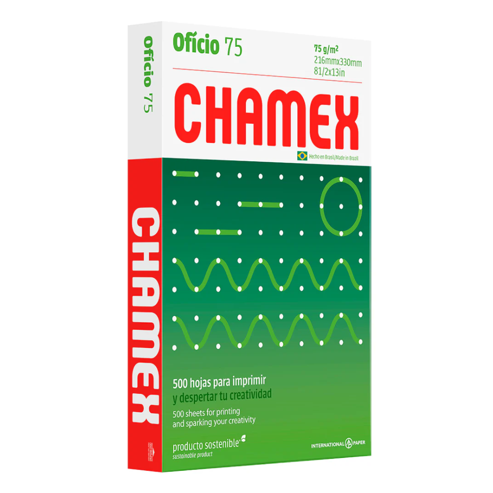 Resma de papel impresion Chamex tamaño oficio 75 g x 500 hojas