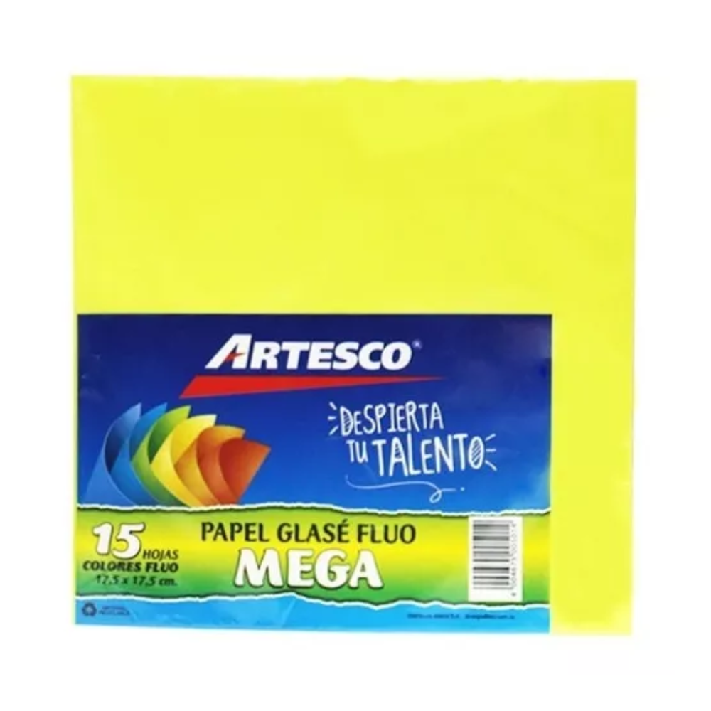 Papel glasé artesco 17 x 17 cm. colores fluorescentes paquete x 15 hojas