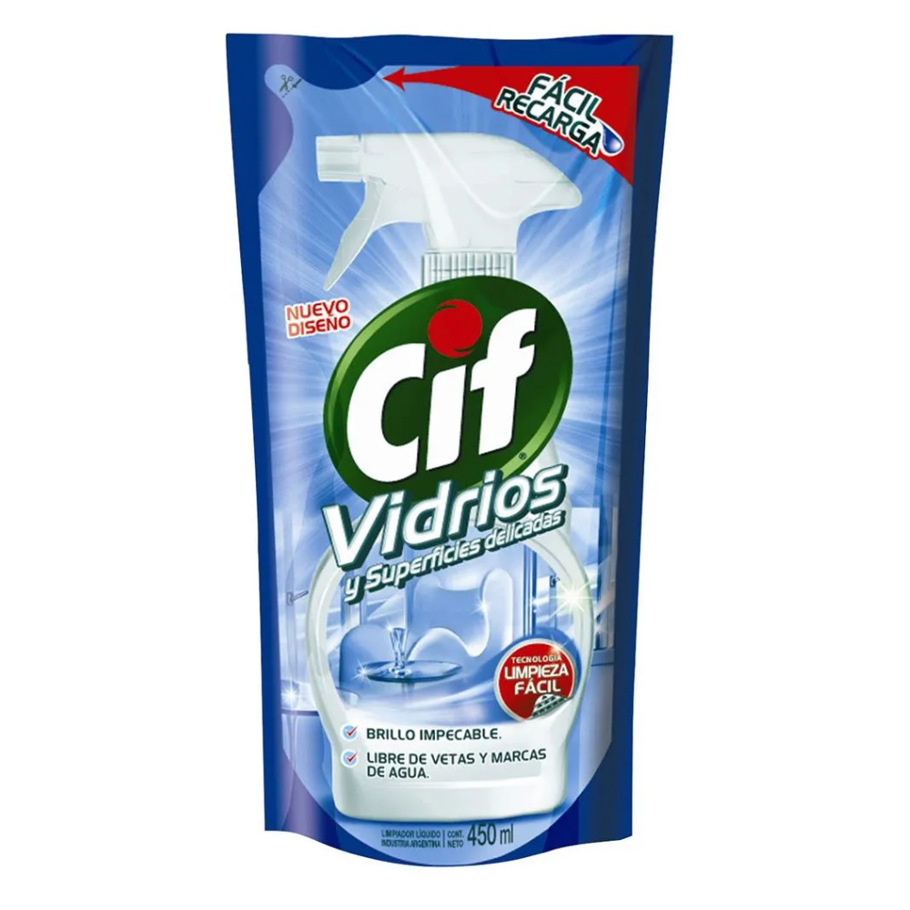 Limpiador Cif para vidrios 450 cc doy pack