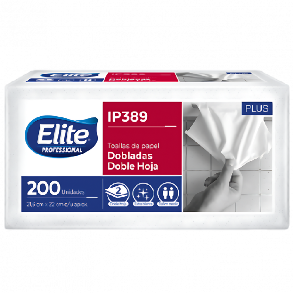 Toalla de papel Elite doble hoja paquete de 200 paños - (40844) IP389 / 350