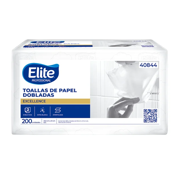 Toalla de papel Elite doble hoja paquete x 200 paños - (40844) ip 350