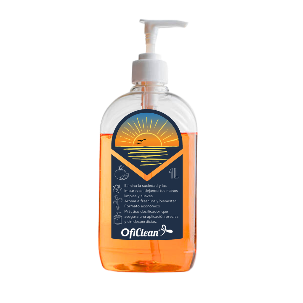 Jabón líquido para manos neutro perlado Oficlean fragancia naranja 1 L Color naranja