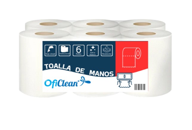 Toallas de mano institucional Oficlean extra blanca. Funda x 6 rollos