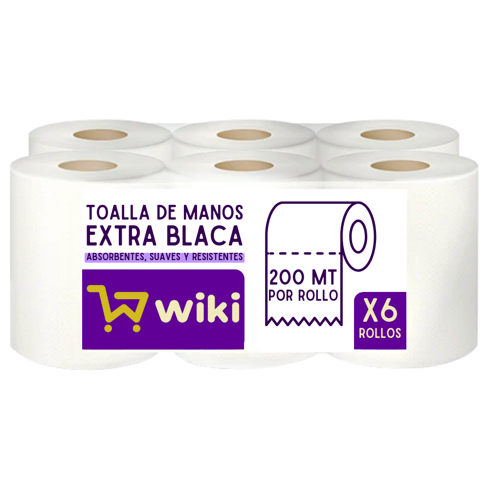 Toallas de mano institucional extra blanca rollo de 200 mts. Funda x6 rollos