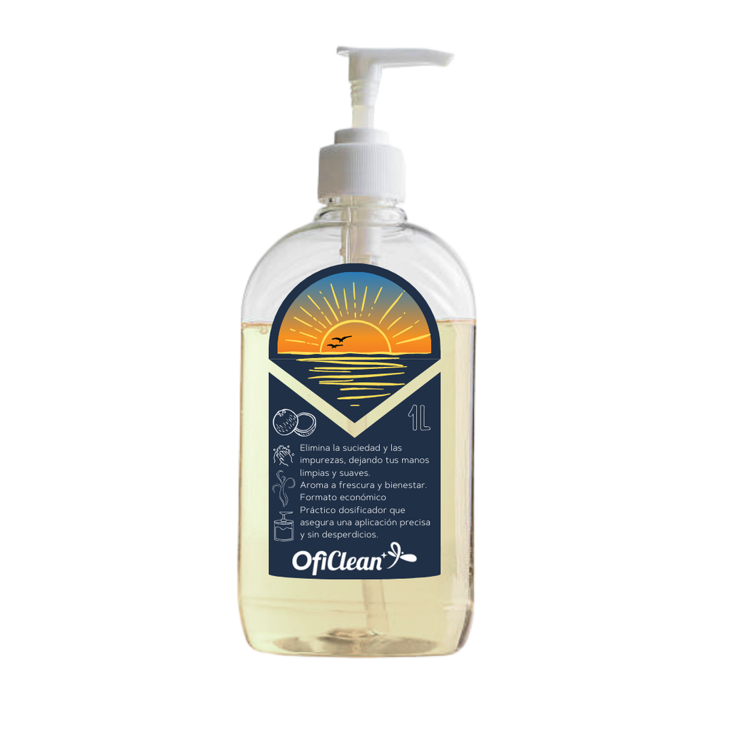 Jabón líquido para manos neutro perlado Oficlean fragancia coco 1 L color ámbar