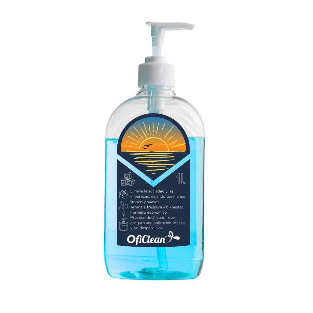Jabón líquido para manos neutro perlado Oficlean fragancia bebé 1 L color celeste