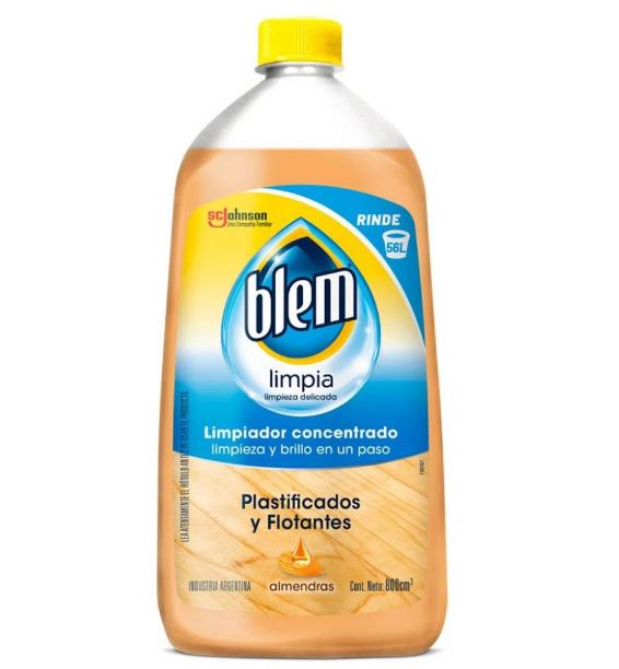 Limpiador de pisos flotantes y plastificados Blem botella 800 cc fragancia almendras