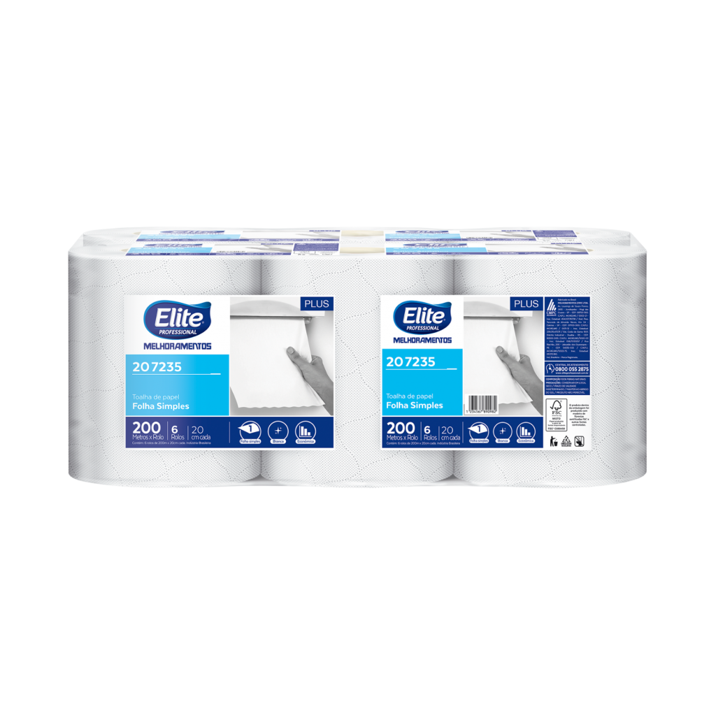 Toalla para manos Elite ip340 (207235) en rollo 200 mt. blanco x 6