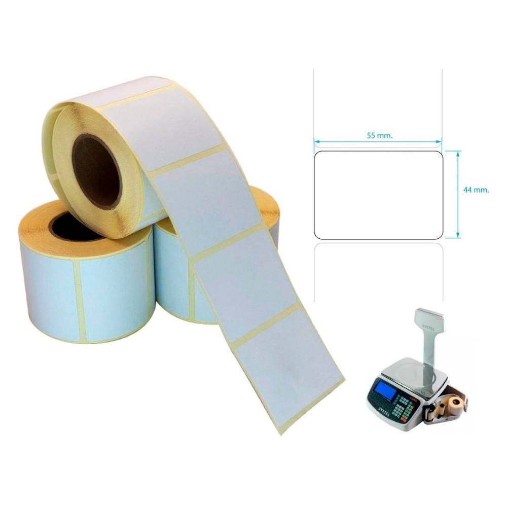 Etiquetas térmicas adhesivas  55 x 44 mm (500 et. por rollo)