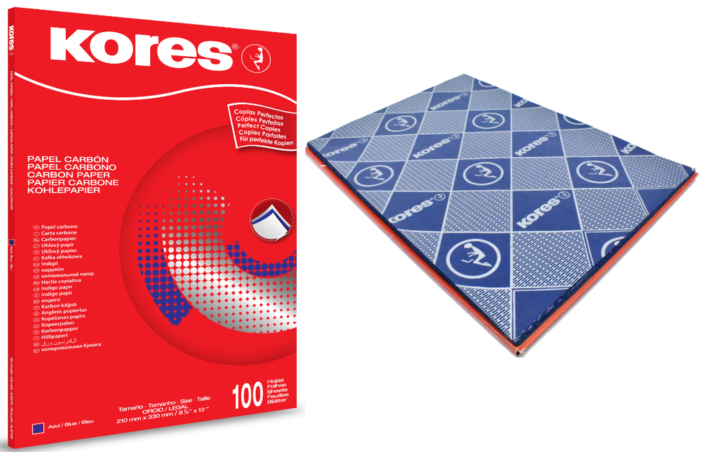 Papel carbónico Kores azul oficio x 100 hojas