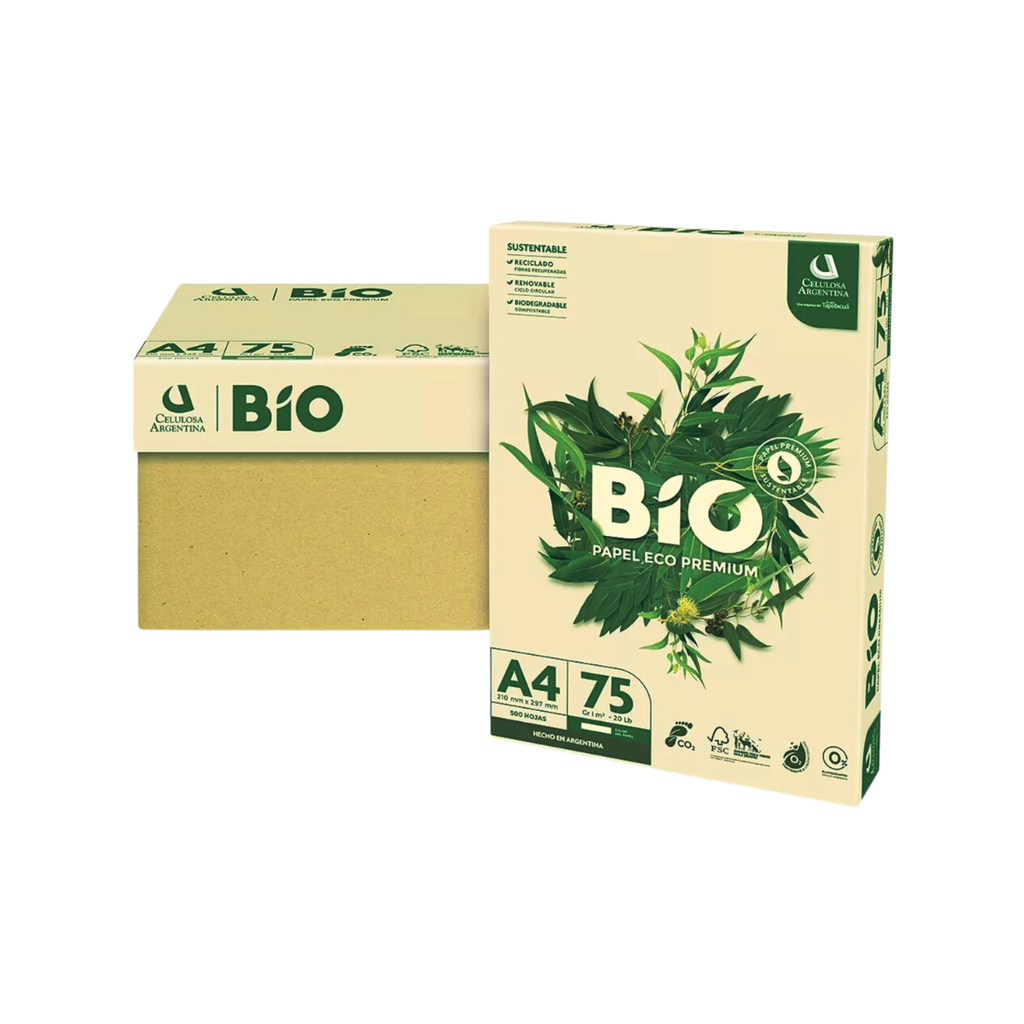 Resma de papel reciclado para impresion Bio ecologico A4 75 grs. x 500 hojas