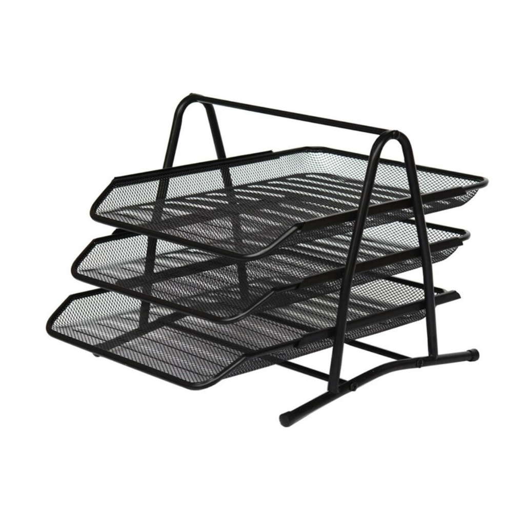 Bandeja de escritorio de 3 pisos en metal calado