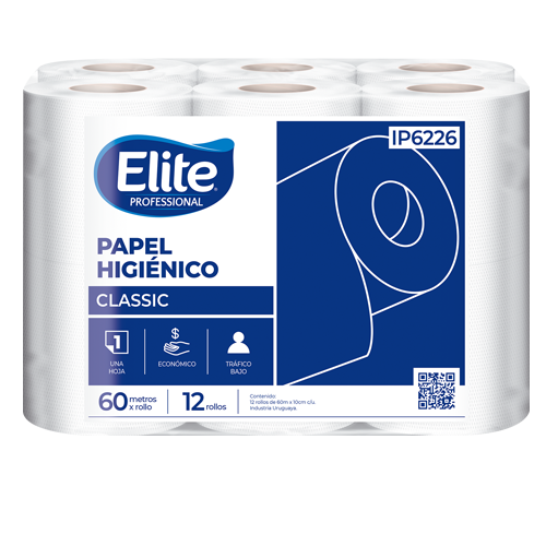 Papel higiénico elite eco paquete x 12 rollos 60 m - IP 6226