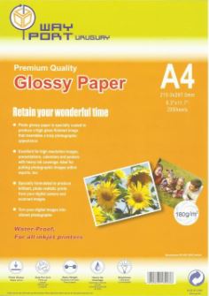 Papel Way port Glossy tintas Dye A4 180 grs x20 hojas