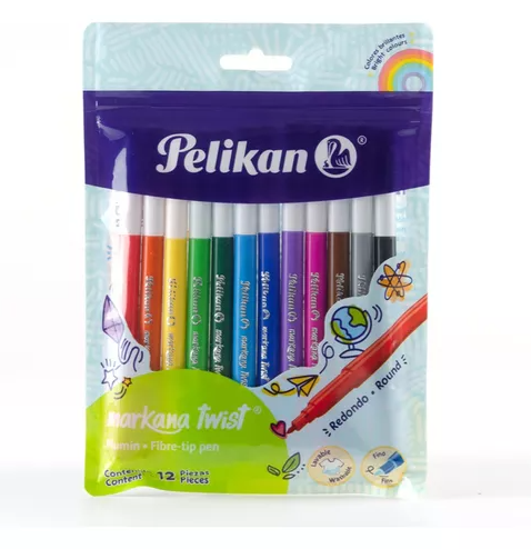 Marcador escolar lavable Pelikan twist paquete x 12