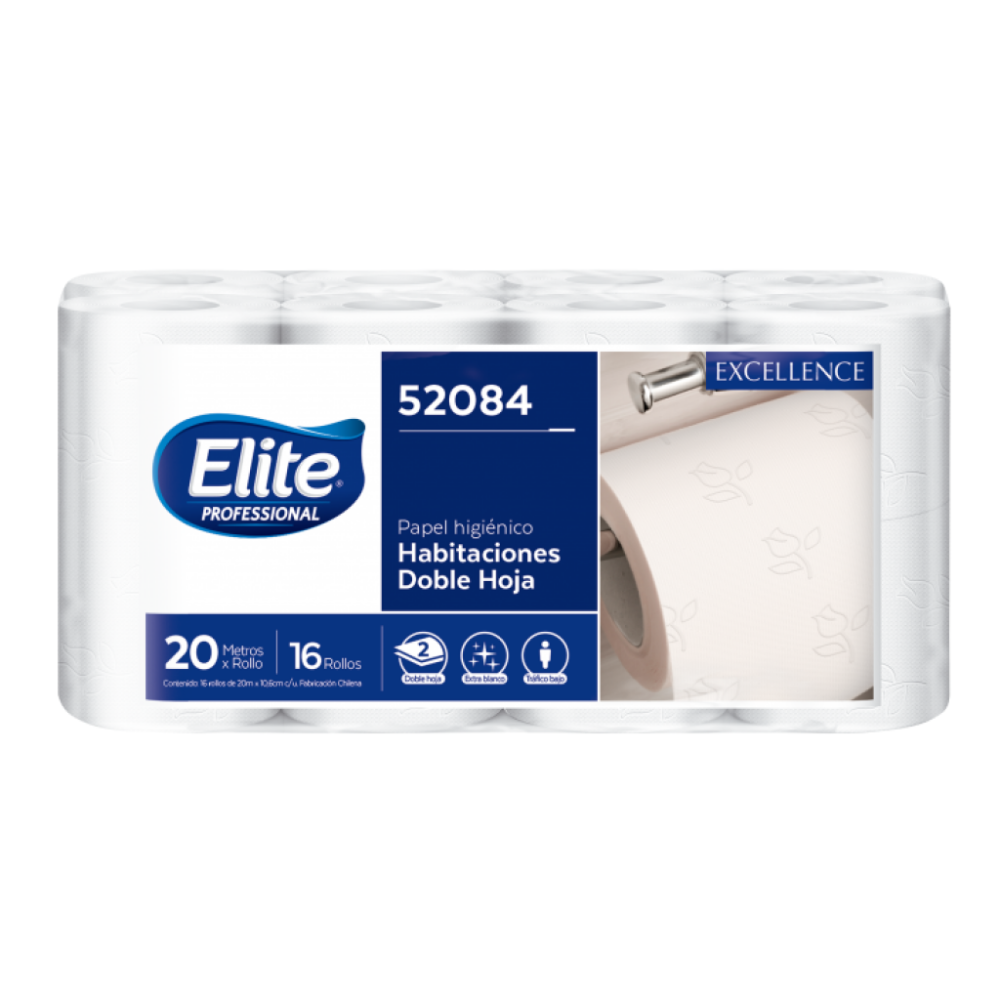 Papel higiénico doble hoja Elite IP504  paquete de 16 rollos x 20 mts.