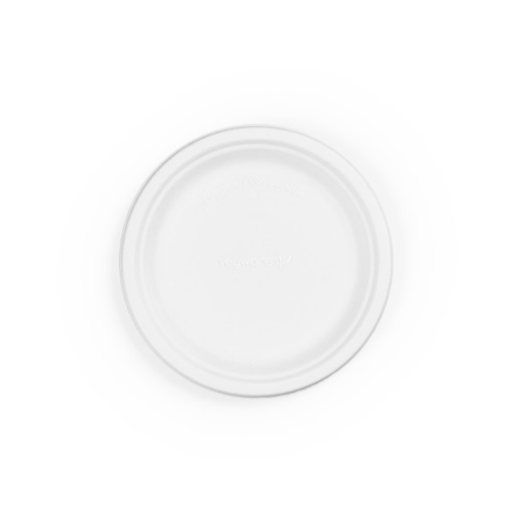 Plato redondo blanco de bagazo 7 In (17,5 cm) Paquete x50