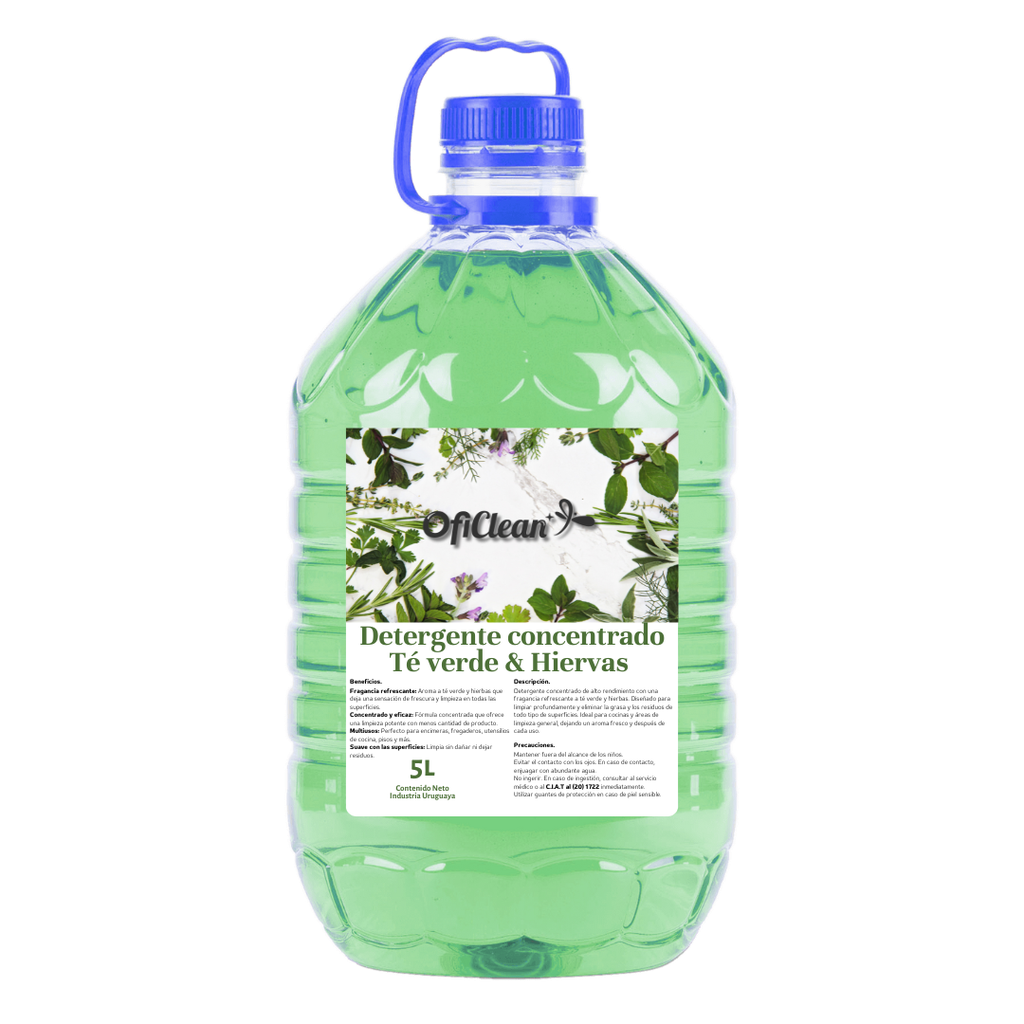 Detergente Oficlean concentrado Té verde & Hiervas bedón pet 5 Lts.