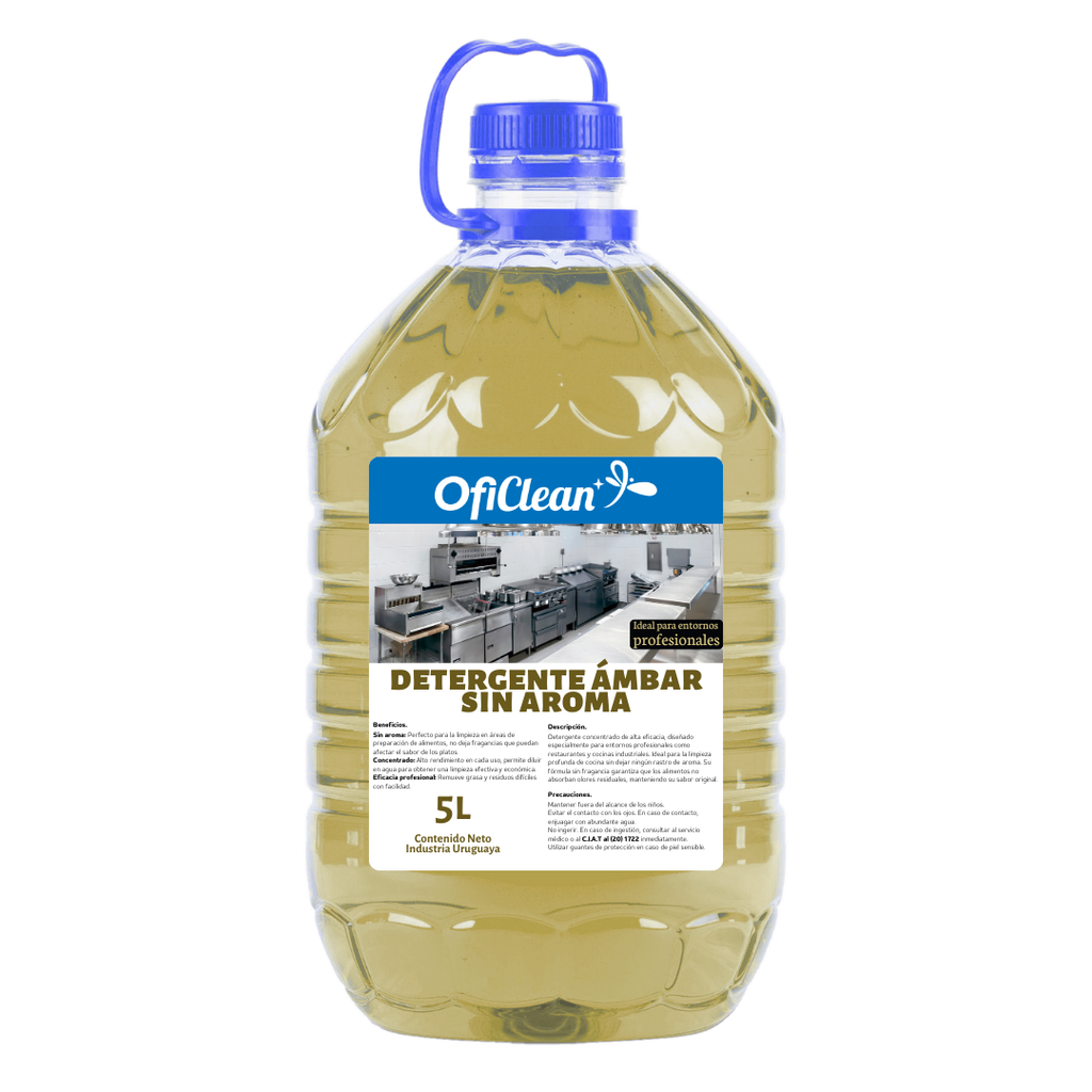 Detergente Oficlean concentrado ámbar sin aroma bodón pet 5 Lts.