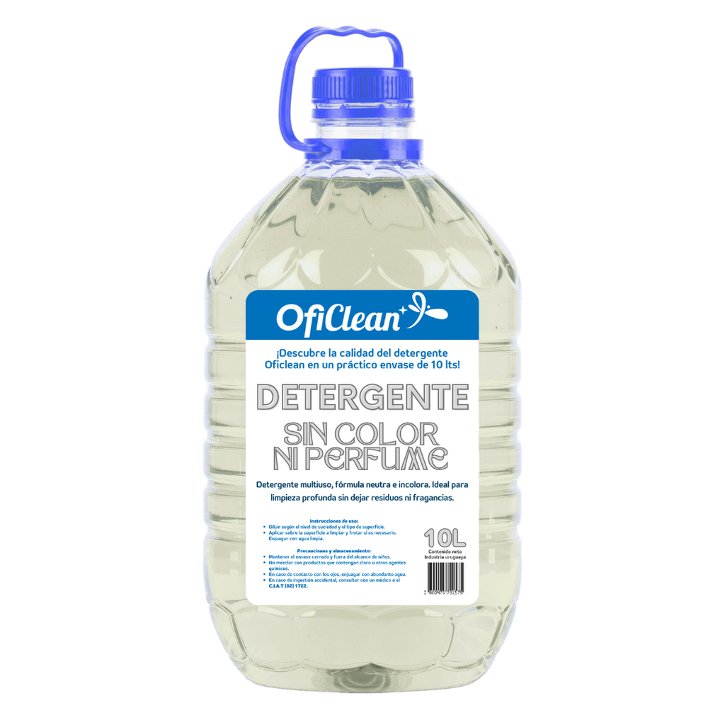 Detergente líquido oficlean neutro e incoloro. bidón pet 10 lts.