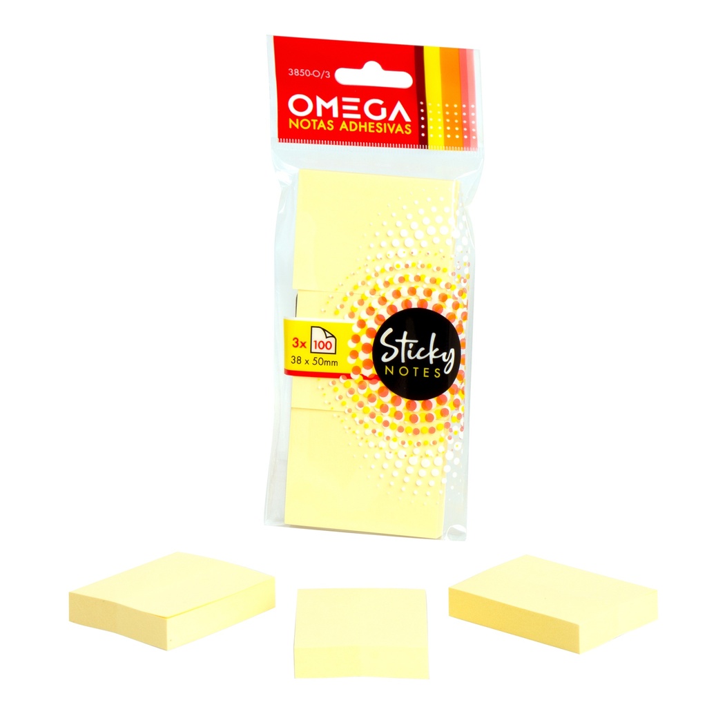 Notas adhesivas Omega pack 3 blocks 3,8 x 5 cm 100 hojas