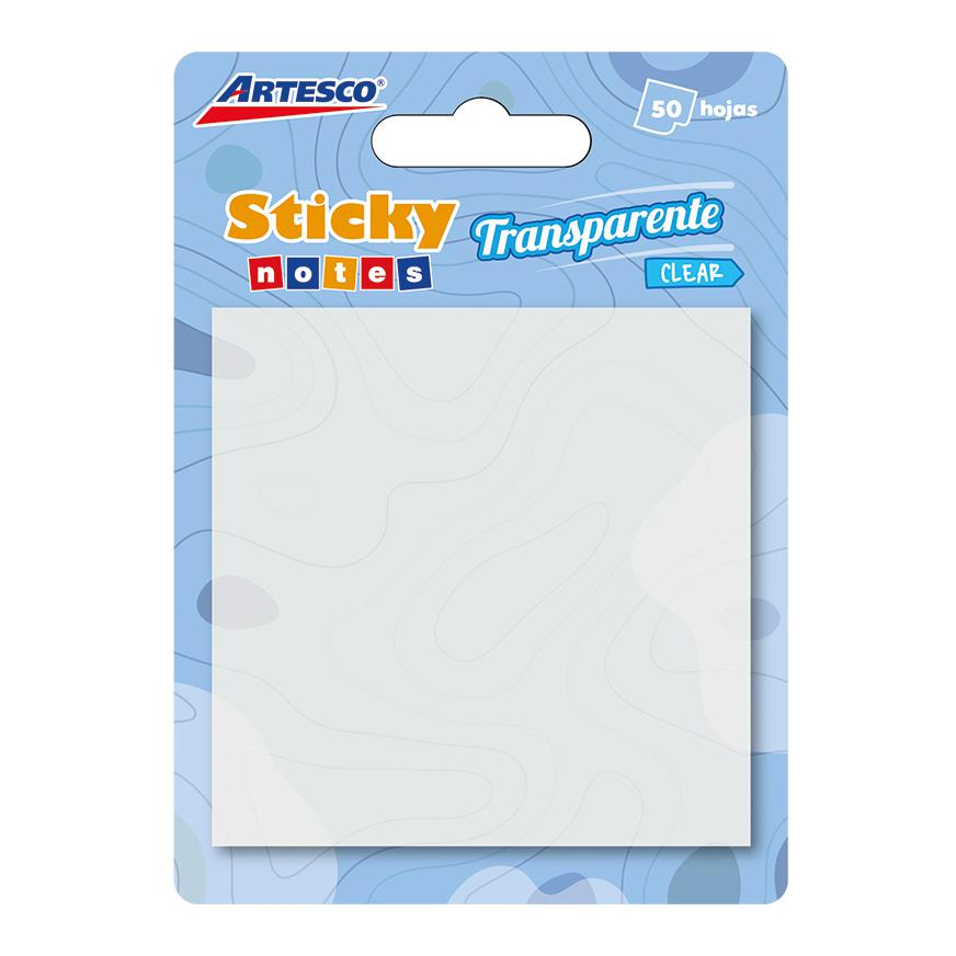 Notas adhesivas artesco 7,5 x 7,5 cm. 50 hojas transparente clear