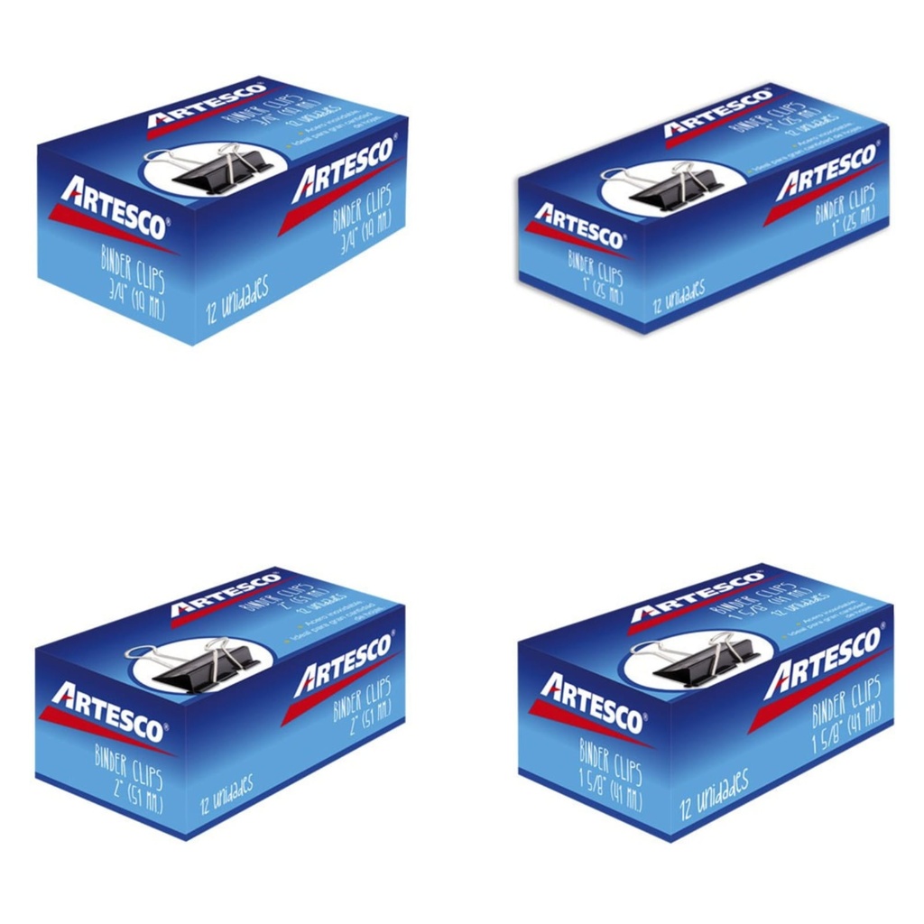 Aprieta papel - binder clips - manitos Artesco caja x 12