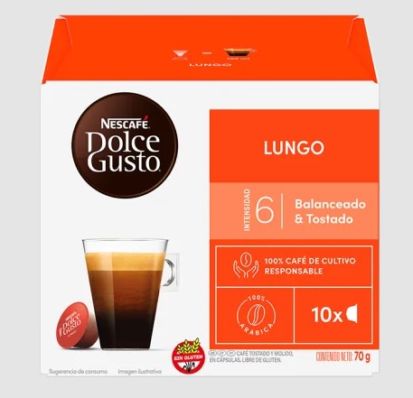 Capsulas Nescafé Dolce Gusto Lungo (caja x 10 caps.)