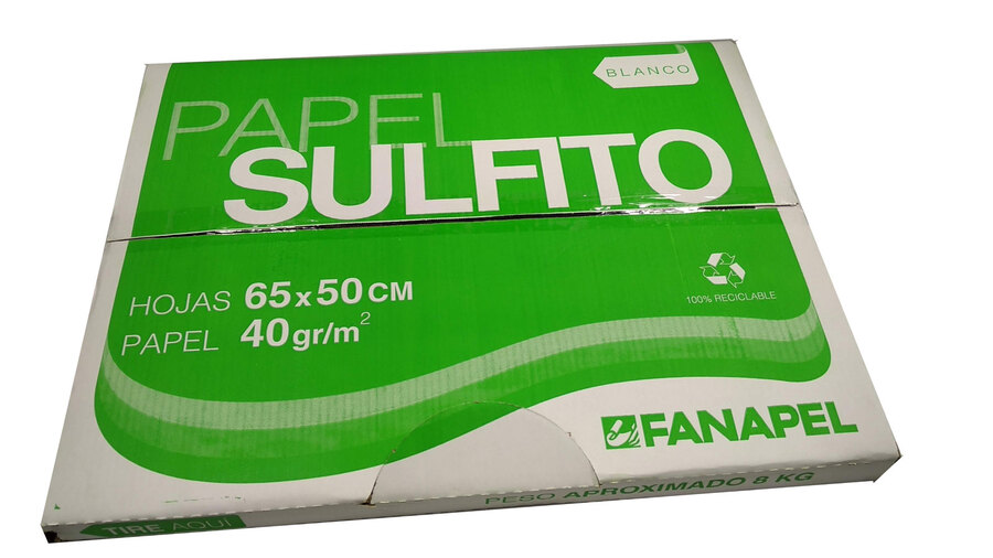 Papel sulfito en caja 8 Kg. = 600 Hj. 65 x 50 cm 40 g/m2 alimenticio