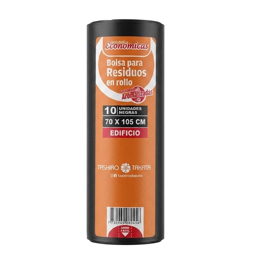 [W5034] Bolsa para residuos - rollo de 10 unidades 70 x 105 cm color negro (ideal para edificios)