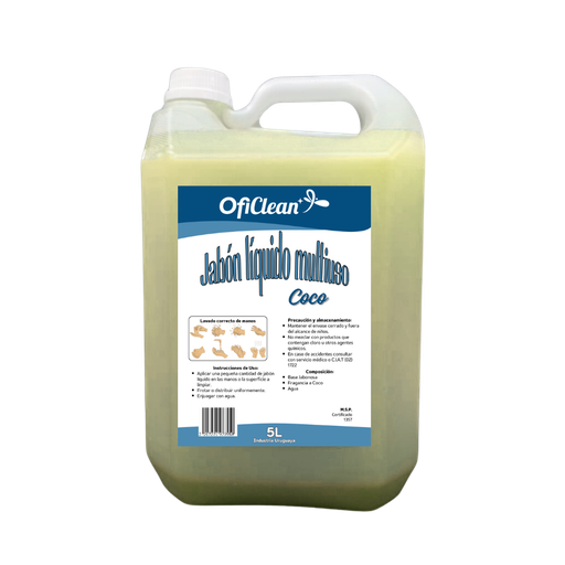 [W5063] Jabón líquido Oficlean bidón de 5 L fragancia coco neutro perlado