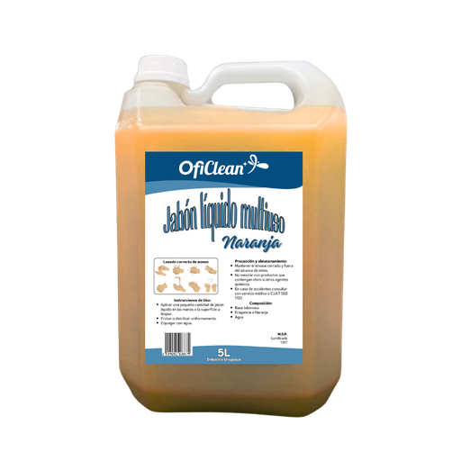 [W0694] Jabón líquido Oficlean bidón de 5 L fragancia naranja neutro perlado