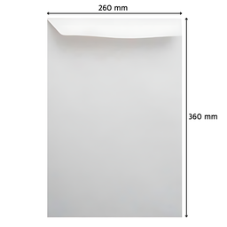 Sobres bolsa Blanco Oficio 260x360mm Paq. x 50.