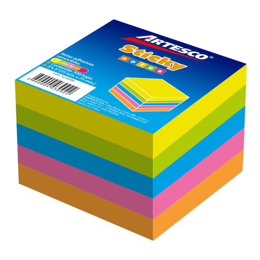 [NA7-16120100] Notas adhesivas artesco 5 x 5 cm mini cubo 250 hojas color neón