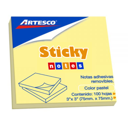 [NA9-16120400] Notas autoadhesivas Artesco amarillo pastel 7,5cm x 7,5cm. 100 hojas